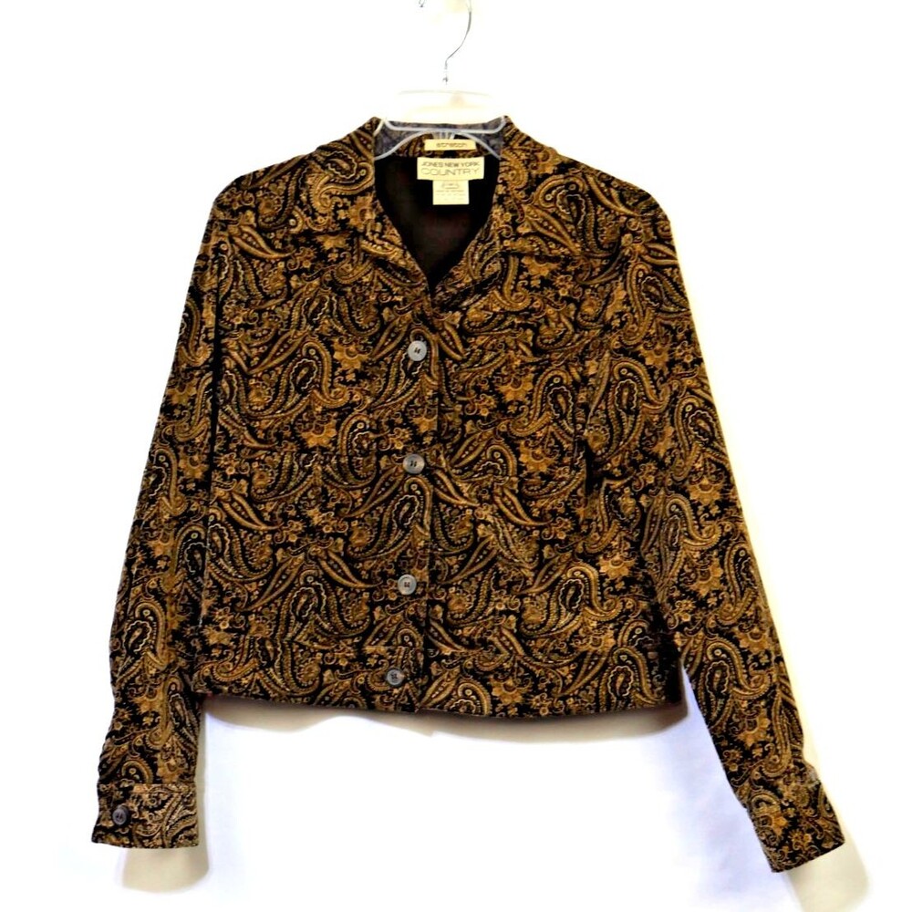 Jones New York Country Brown Paisley Corduroy Jacket Coat Stretch Size 6